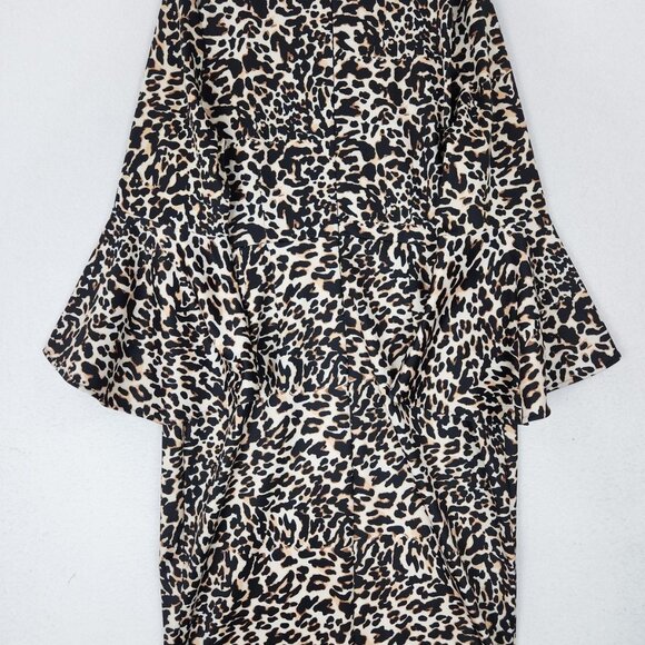 Eloquii Dress Womens 18 Black Tan Leopard Print Bell Sleeve Sheath Knee Length - Picture 10 of 12